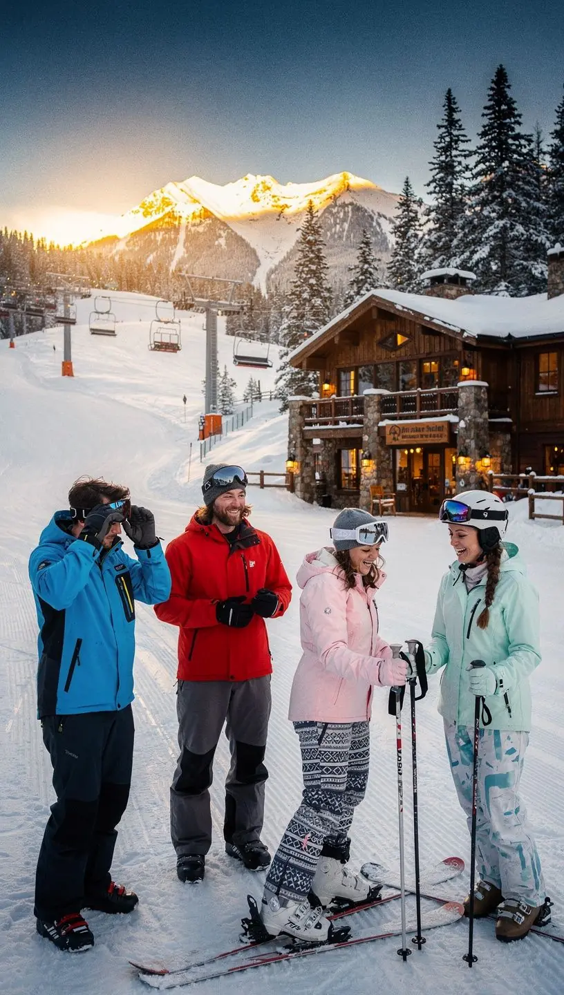 Семья, катящаяся на санках по живописному горному маршруту.