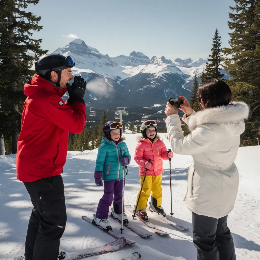 Горный пейзаж на фоне заката, создающий атмосферу для незабываемых зимних приключений.