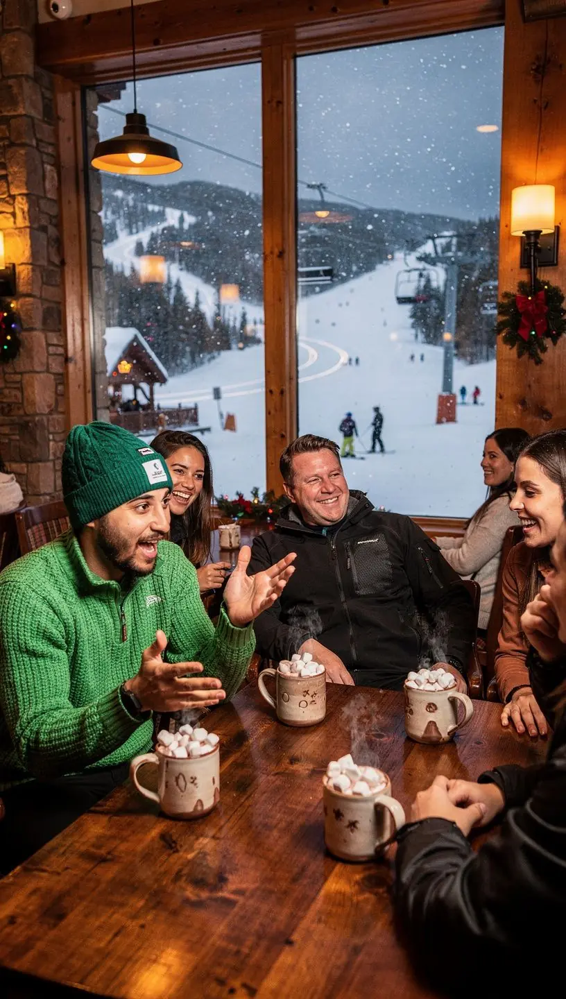 Снежные склоны горного курорта, наполненные лыжниками, наслаждающимися зимними видами.