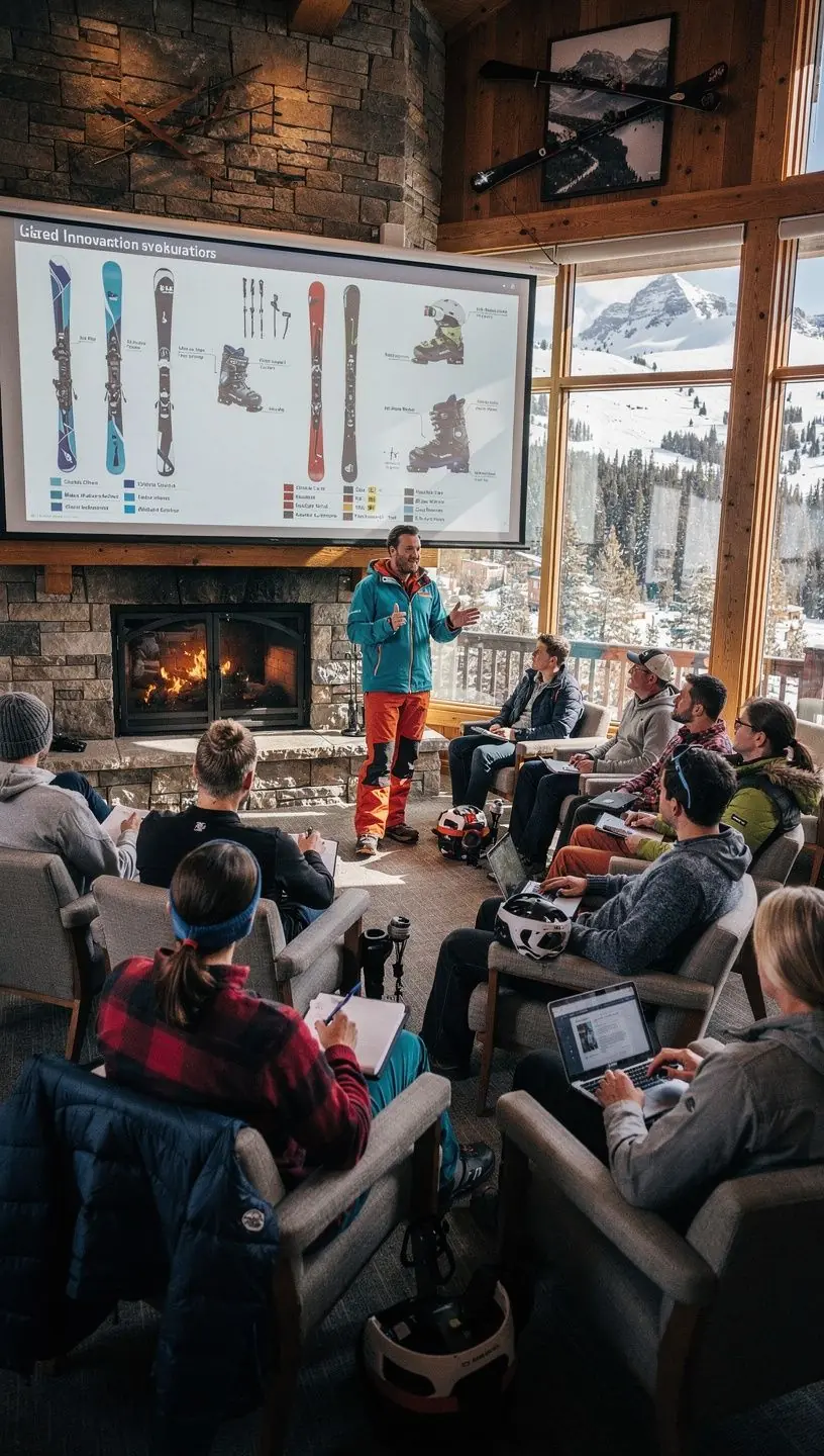 Горнолыжная трасса, окруженная высокими соснами и чистым небом.