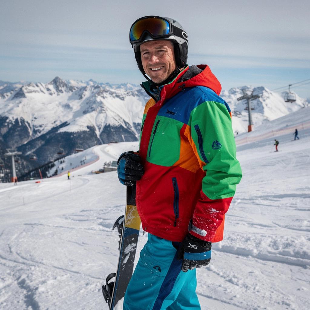 Группа лыжников спускается по живописной трассе в горах.